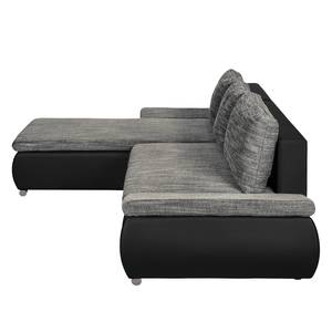 Ecksofa Laza mit Schlaffunktion - Kunstleder / Webstoff - Schwarz / Grau - Longchair davorstehend links