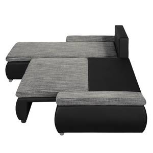 Canapé d'angle Laza convertible - Imitation cuir / Tissu - Noir / Gris - Méridienne courte à gauche (vue de face)