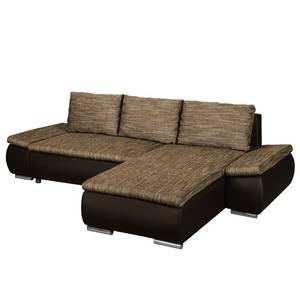 Ecksofa Laza mit Schlaffunktion - Kunstleder / Webstoff - Dunkelbraun / Cappuccino - Longchair davorstehend rechts