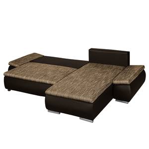 Ecksofa Laza mit Schlaffunktion - Kunstleder / Webstoff - Dunkelbraun / Cappuccino - Longchair davorstehend rechts