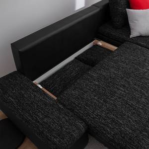 Ecksofa Laza mit Schlaffunktion - Kunstleder / Webstoff - Schwarz - Longchair davorstehend rechts