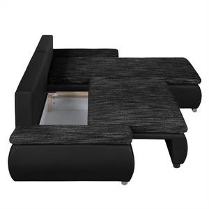 Canapé d'angle Laza Tissu / Imitation cuir - Noir - Méridienne courte à droite (vue de face)
