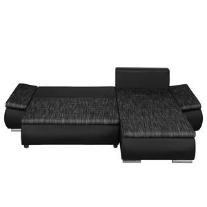 Canapé d'angle Laza convertible - Imitation cuir / Tissu - Noir - Méridienne courte à droite (vue de face)