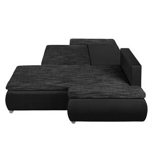 Ecksofa Laza mit Schlaffunktion - Kunstleder / Webstoff - Schwarz - Longchair davorstehend rechts