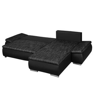 Ecksofa Laza mit Schlaffunktion - Kunstleder / Webstoff - Schwarz - Longchair davorstehend rechts