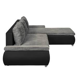 Ecksofa Laza mit Schlaffunktion - Kunstleder / Webstoff - Schwarz / Grau - Longchair davorstehend rechts