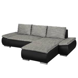 Ecksofa Laza Kunstleder / Webstoff - Schwarz / Grau - Longchair davorstehend rechts