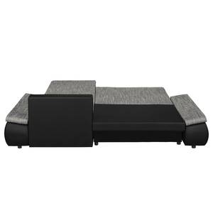Canapé d'angle Laza convertible - Imitation cuir / Tissu - Noir / Gris - Méridienne courte à droite (vue de face)