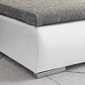 Canapé d'angle Laza convertible - Imitation cuir / Tissu - Blanc / Gris - Méridienne courte à droite (vue de face)