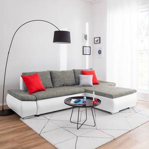 Ecksofa Laza mit Schlaffunktion - Kunstleder / Webstoff - Weiß / Grau - Longchair davorstehend rechts