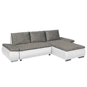 Ecksofa Laza Kunstleder / Webstoff - Weiß / Grau - Longchair davorstehend rechts