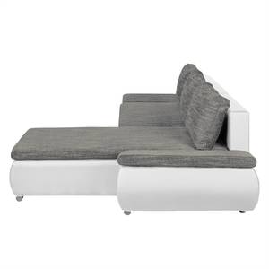 Ecksofa Laza mit Schlaffunktion - Kunstleder / Webstoff - Weiß / Grau - Longchair davorstehend rechts