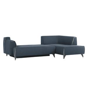 Ecksofa Leddy (mit Schlaffunktion) Webstoff - Jeansblau - Longchair davorstehend rechts