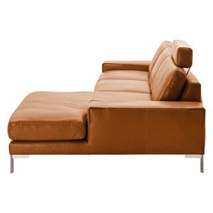 Ecksofa Lenox I Mit Kopfstütze - Longchair/Ottomane davorstehend rechts - Braun - Gedecktes Dickleder - Ohne Armlehnentablett