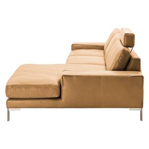 Ecksofa Lenox II Mit Kopfstütze - Longchair/Ottomane davorstehend rechts - Cognac - Gedecktes Leder - Ohne Armlehnentablett