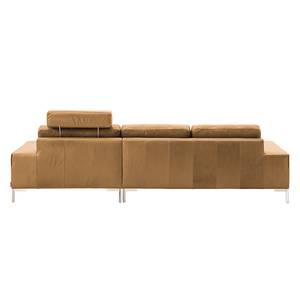 Ecksofa Lenox II Echtleder - Mit Kopfstütze - Longchair/Ottomane davorstehend rechts - Cognac - Gedecktes Leder - Ohne Armlehnentablett