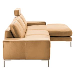 Ecksofa Lenox II Mit Kopfstütze - Longchair/Ottomane davorstehend rechts - Cognac - Gedecktes Leder - Ohne Armlehnentablett