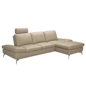 Ecksofa Levy Echtleder Echtleder Longchair davorstehend rechts - Beige - Mit Kopfstütze