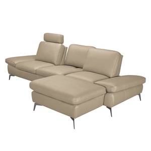 Ecksofa Levy Echtleder Echtleder Longchair davorstehend rechts - Beige - Mit Kopfstütze