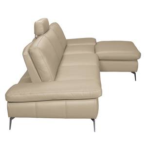 Ecksofa Levy Echtleder Longchair davorstehend rechts - Beige - Mit Kopfstütze