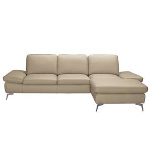 Ecksofa Levy Echtleder Longchair davorstehend rechts - Beige - Ohne Kopfstütze