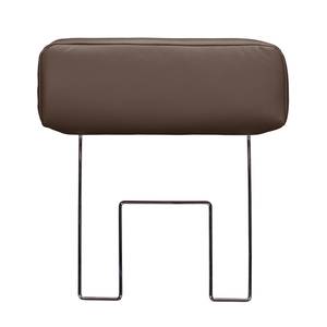 Canapé d'angle Levy Imitation cuir - Méridienne longue à droite (vue de face) - Marron café - Avec appui-tête