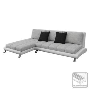 Hoekbank Lincoln kunstleer/stof - met longchair links - wit/grijs