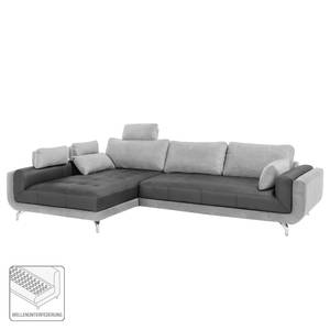 Ecksofa Loomis Webstoff / Kunstleder Grau / Anthrazit - Ottomane davorstehend links