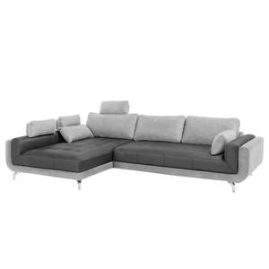 Ecksofa Loomis Webstoff / Kunstleder Grau / Anthrazit - Ottomane davorstehend links