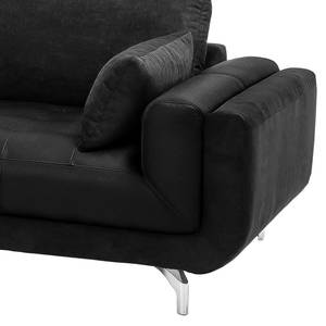 Canapé d'angle Loomis Tissu / Imitation cuir - Noir - Méridienne longue à gauche (vue de face)