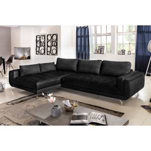 Ecksofa Loomis Webstoff / Kunstleder Schwarz - Ottomane davorstehend links