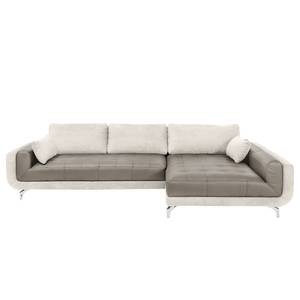 Ecksofa Loomis Webstoff / Kunstleder Hellbeige / Schlamm - Ottomane davorstehend rechts