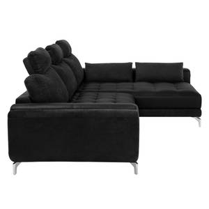 Ecksofa Loomis Webstoff / Kunstleder Schwarz - Ottomane davorstehend rechts