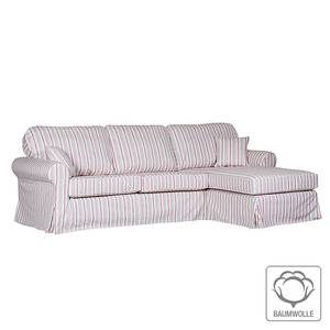 Ecksofa Louanne Baumwollstoff Blau/Rot gestreift - Longchair davorstehend rechts