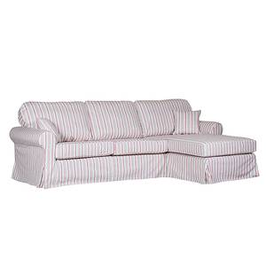 Ecksofa Louanne Baumwollstoff Blau/Rot gestreift - Longchair davorstehend rechts