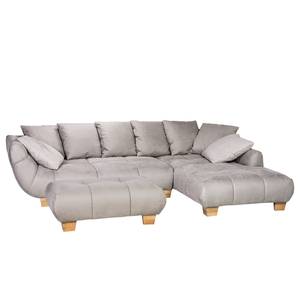 Ecksofa Lutton Antiklederlook - Warmes Beige - Longchair davorstehend rechts - Mit Hocker