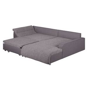 Ecksofa Mable mit Schlaffunktion - Flachgewebe / Webstoff Dunkelgrau / Braun-Grau - Longchair davorstehend rechts