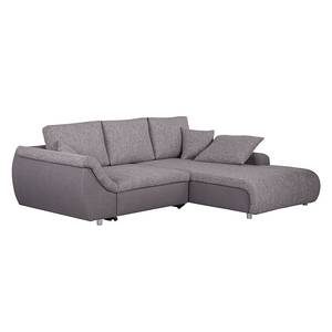 Ecksofa Mable mit Schlaffunktion - Flachgewebe / Webstoff Dunkelgrau / Braun-Grau - Longchair davorstehend rechts