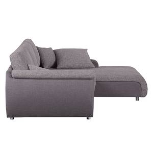 Ecksofa Mable mit Schlaffunktion - Flachgewebe / Webstoff Dunkelgrau / Braun-Grau - Longchair davorstehend rechts