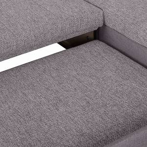 Ecksofa Mable mit Schlaffunktion - Flachgewebe / Webstoff Dunkelgrau / Braun-Grau - Longchair davorstehend rechts