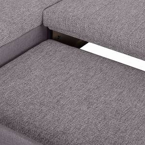 Ecksofa Mable mit Schlaffunktion - Flachgewebe / Webstoff Dunkelgrau / Braun-Grau - Longchair davorstehend links