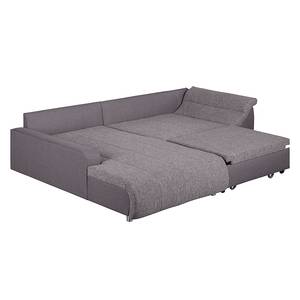 Ecksofa Mable mit Schlaffunktion - Flachgewebe / Webstoff Dunkelgrau / Braun-Grau - Longchair davorstehend links