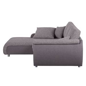 Ecksofa Mable mit Schlaffunktion - Flachgewebe / Webstoff Dunkelgrau / Braun-Grau - Longchair davorstehend links