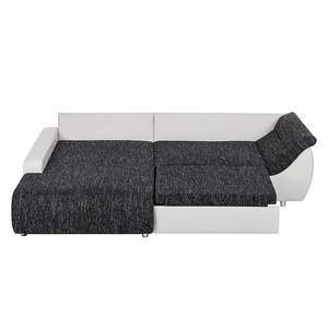 Ecksofa Mable Kunstleder/Stoff mit Schlaffunktion - Weiß/Grau - Longchair davorstehend links