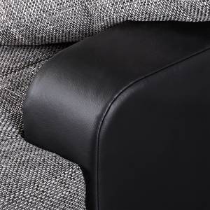 Canapé d'angle Mable (convertible) Imitation cuir noir / Tissu gris -écru Méridienne à droite (vue de face) - Méridienne courte à droite (vue de face)