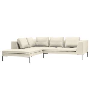 Ecksofa Madison I Echtleder Echtleder Neka: Creme - Breite: 255 cm - Ottomane davorstehend links