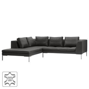 Ecksofa Madison I Echtleder Echtleder Neka: Grau - Breite: 255 cm - Ottomane davorstehend links