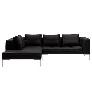 Ecksofa Madison I Echtleder Echtleder Neka: Schwarz - Breite: 255 cm - Ottomane davorstehend links