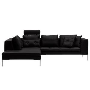 Ecksofa Madison I Echtleder Echtleder Neka: Schwarz - Breite: 255 cm - Ottomane davorstehend links