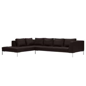 Ecksofa Madison I Echtleder Echtleder Neka: Dunkelbraun - Breite: 319 cm - Ottomane davorstehend links